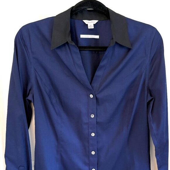 Calvin Klein Collection Tops - Calvin Klein Blue Office dress shirt black trim button down Wrinkle Resistant M